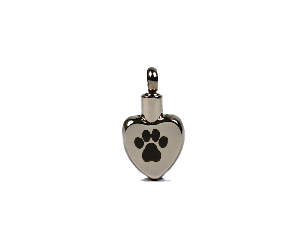 Remembrance Pendant - Silver Heart + Black Paw