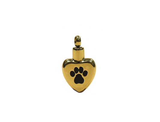 Remembrance Pendant - Gold Heart + Black Paw